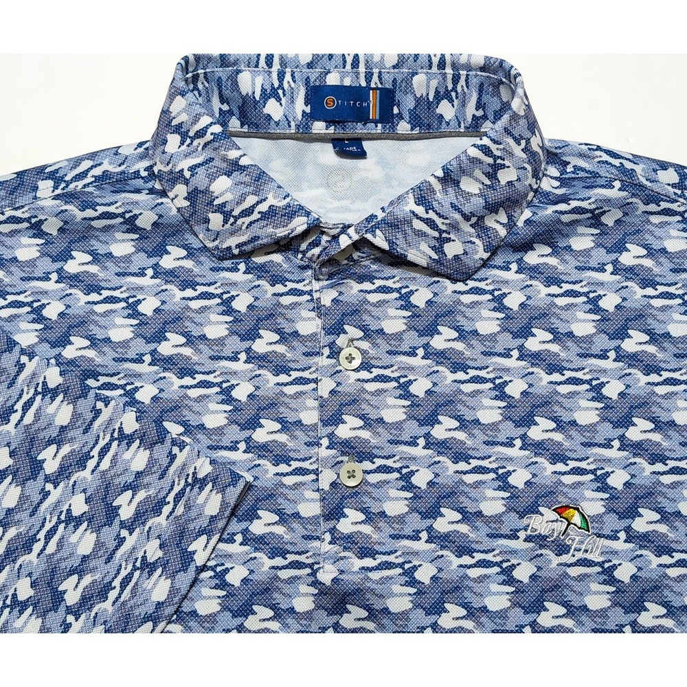 STITCH GOLF Performance Polo Shirt Bay Hill Country Club Blue Camo Large L